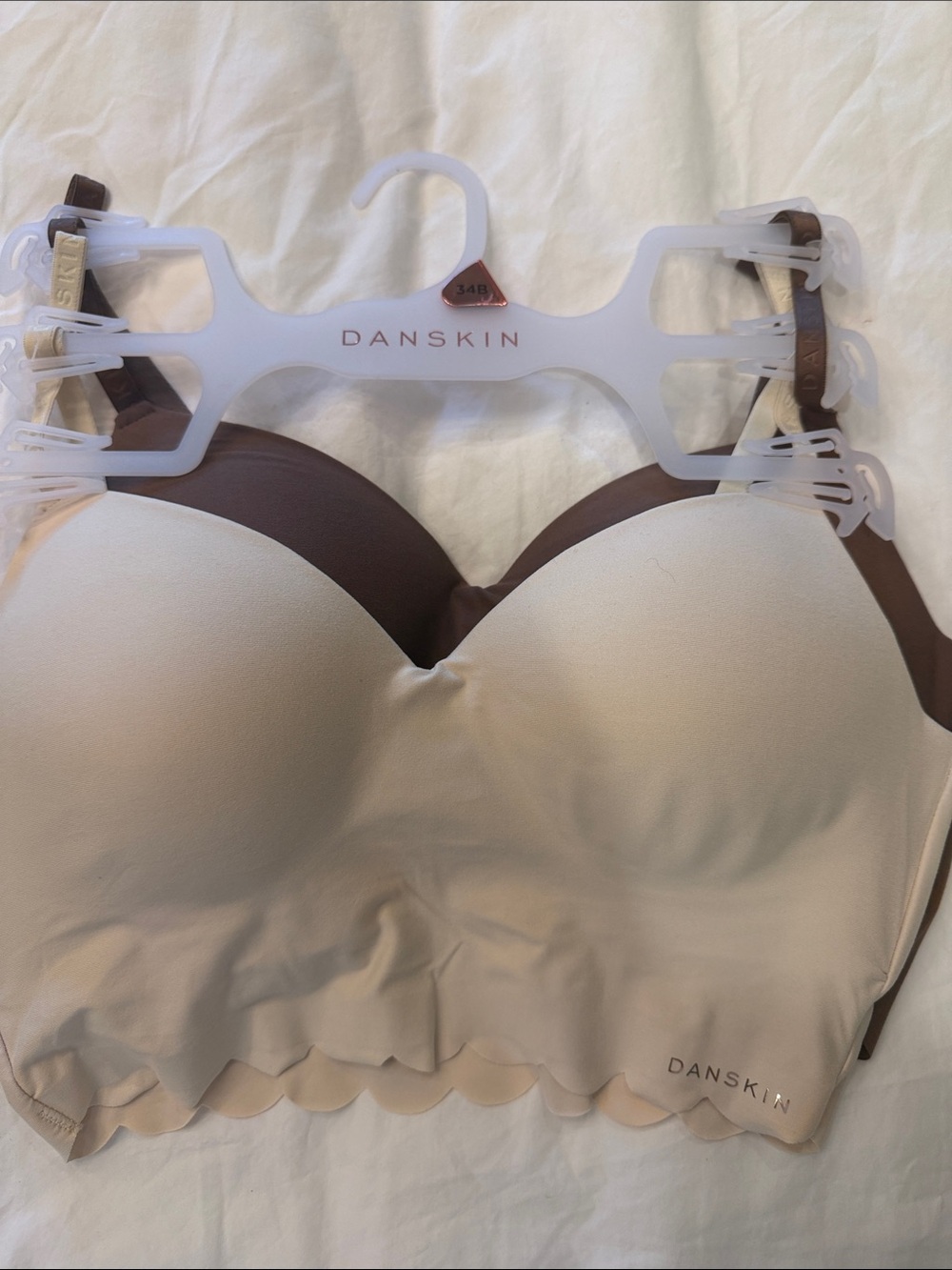 Pair of Danskin Seamless Scallop-Edge Bralette in Beige and Brown